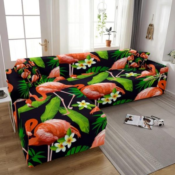 housse de canapé d'angle colorée Flamingos