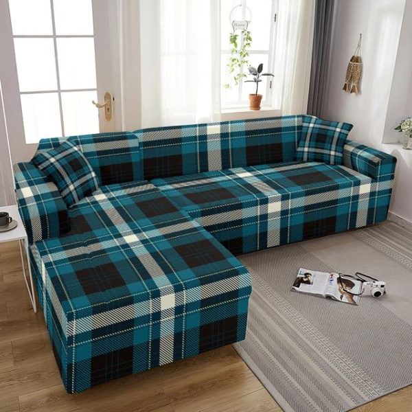 Housse de canapé d'angle tartan bleu