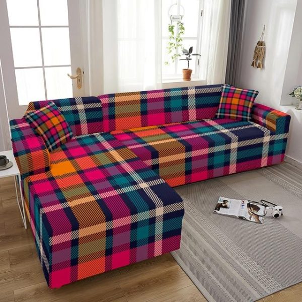 housse canape angle tartan multicolore