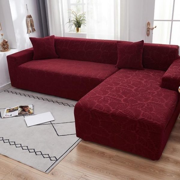 housse de canapé d'angle fleurs bordeaux