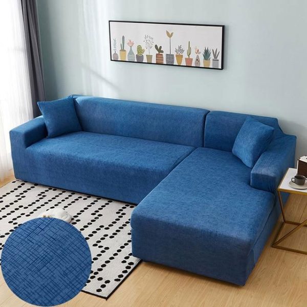 housse extensible bleu pour canapé d'angle