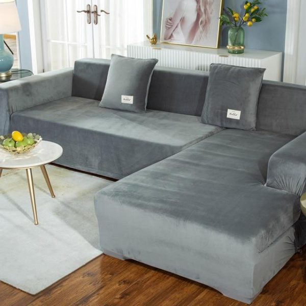 housse canapé angle velours gris