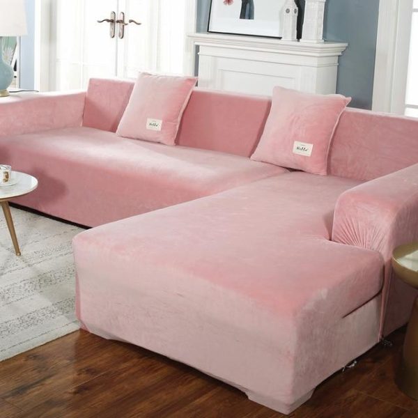 housse de canapé d'angle velours rose