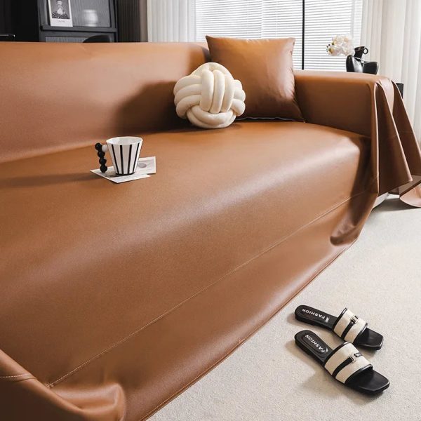 jeté de canapé en simili cuir marron clair