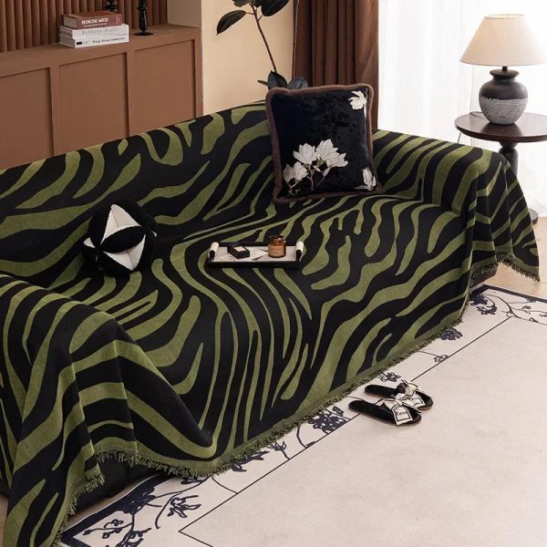 jeté de canapé safari noir et vert kaki