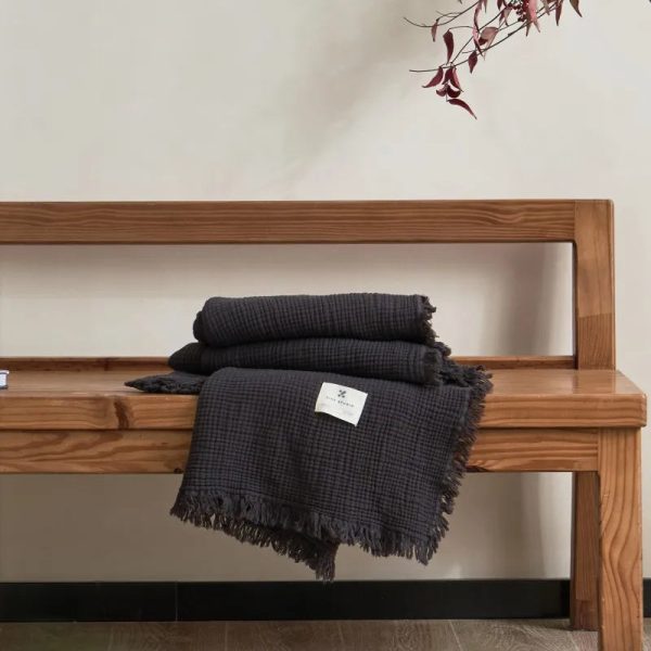 plaid canapé gaze coton gris